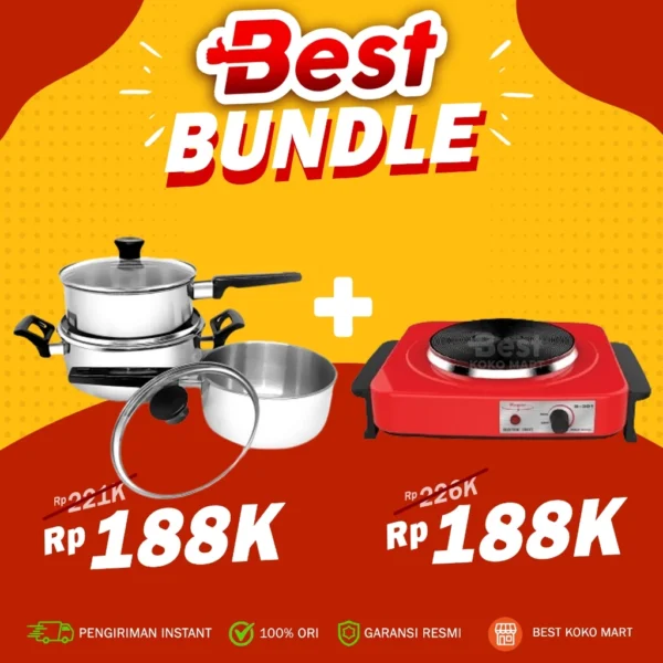 BEST BUNDLE Maspion S301Kompor Listrik + Maspion Maxim Super FIT Stainless Steel Set - Sauce Pan 16 cm dan 18 cm + Dutch Oven 20 cm