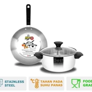 maspion panda fit b frypan 20 cm & dutch oven 18 cm stainless steel