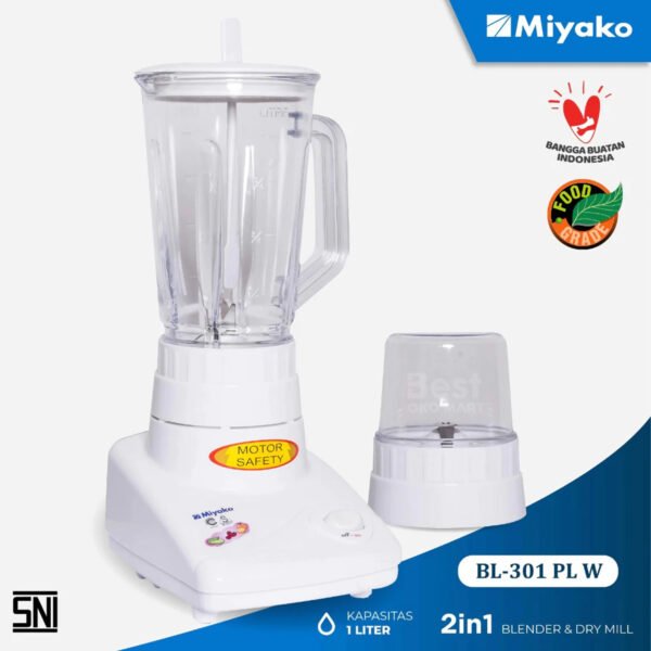 blender plastik miyako bl301plw 1l 2in1 300w garansi resmi original