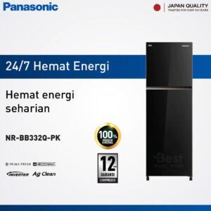 panasonic nr bb332q pk kulkas 2 pintu inverter + prime fresh black garansi resmi original