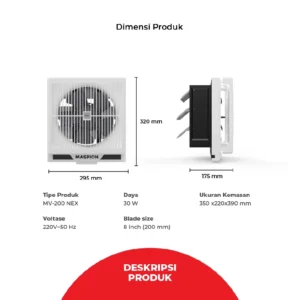 maspion ventilating exhaust fan kipas ventilasi 8 inch mv 200 nex