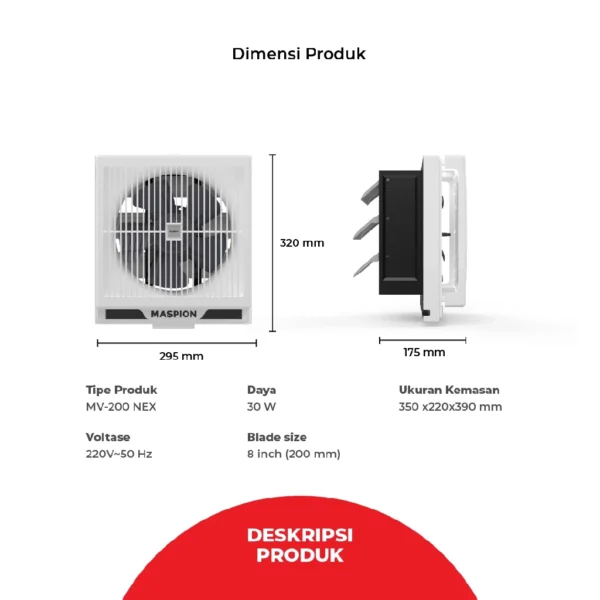 maspion ventilating exhaust fan kipas ventilasi 8 inch mv 200 nex
