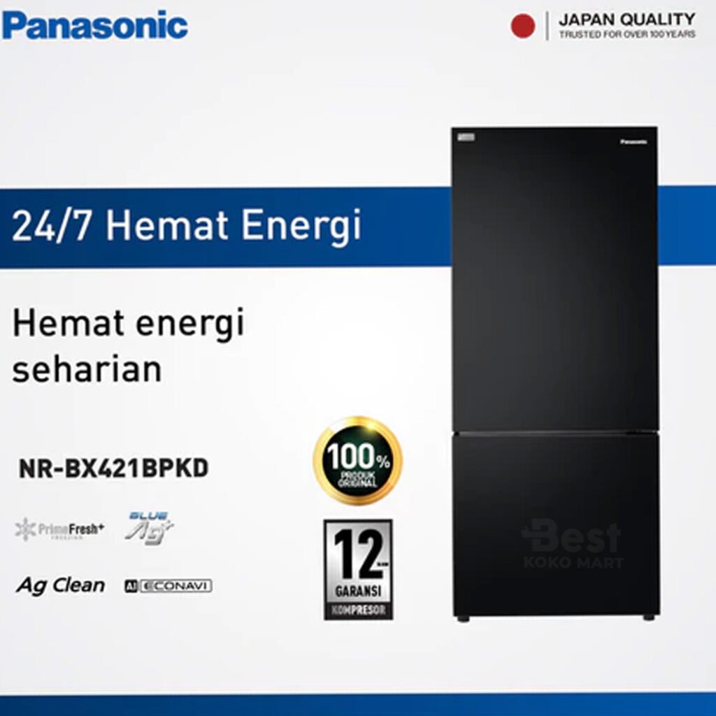 panasonic nr bx421bpkd kulkas 2 pintu inverter + prime fresh black garansi resmi original