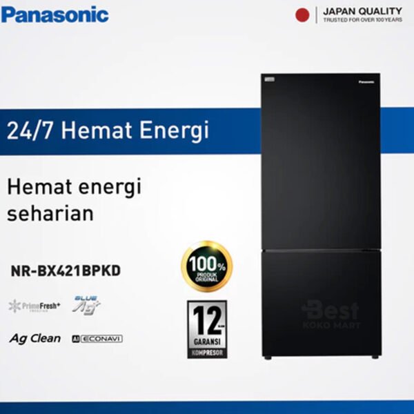 panasonic nr bx421bpkd kulkas 2 pintu inverter + prime fresh black garansi resmi original
