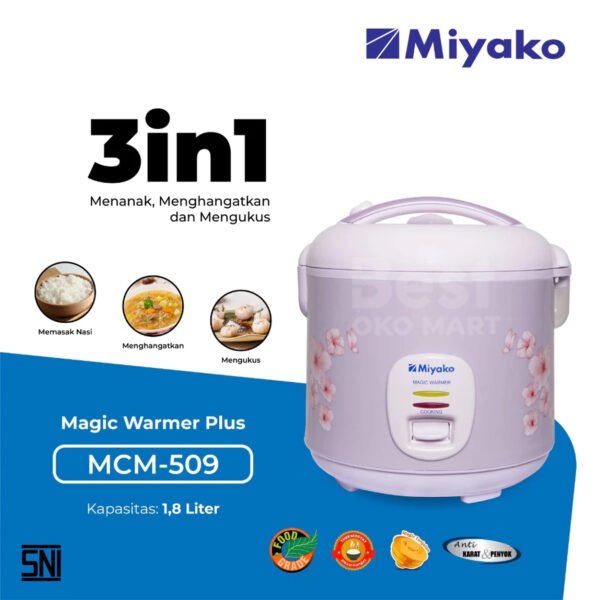 magic com miyako mcm509 magic warmer plus rice cooker 1,8 liter garansi resmi original