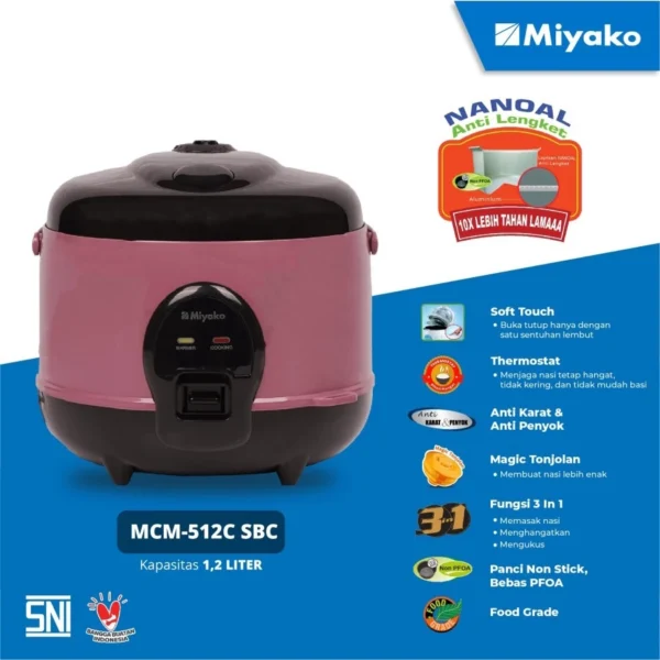 magic com miyako mcm512csbc magic warmer plus rice cooker nanoal 1.2 liter 315 w garansi resmi original