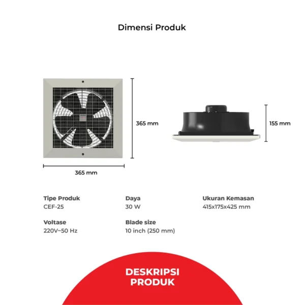 maspion ceiling exhaust fan kipas angin hexos plafon 10 inch cef 25