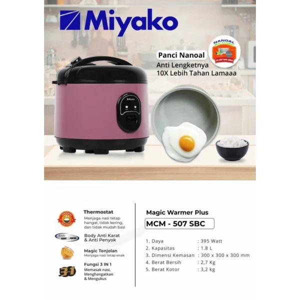 magic com miyako mcm507sbc nanoal rice cooker 1.8 liter magic warmer plus 3in1 garansi resmi original