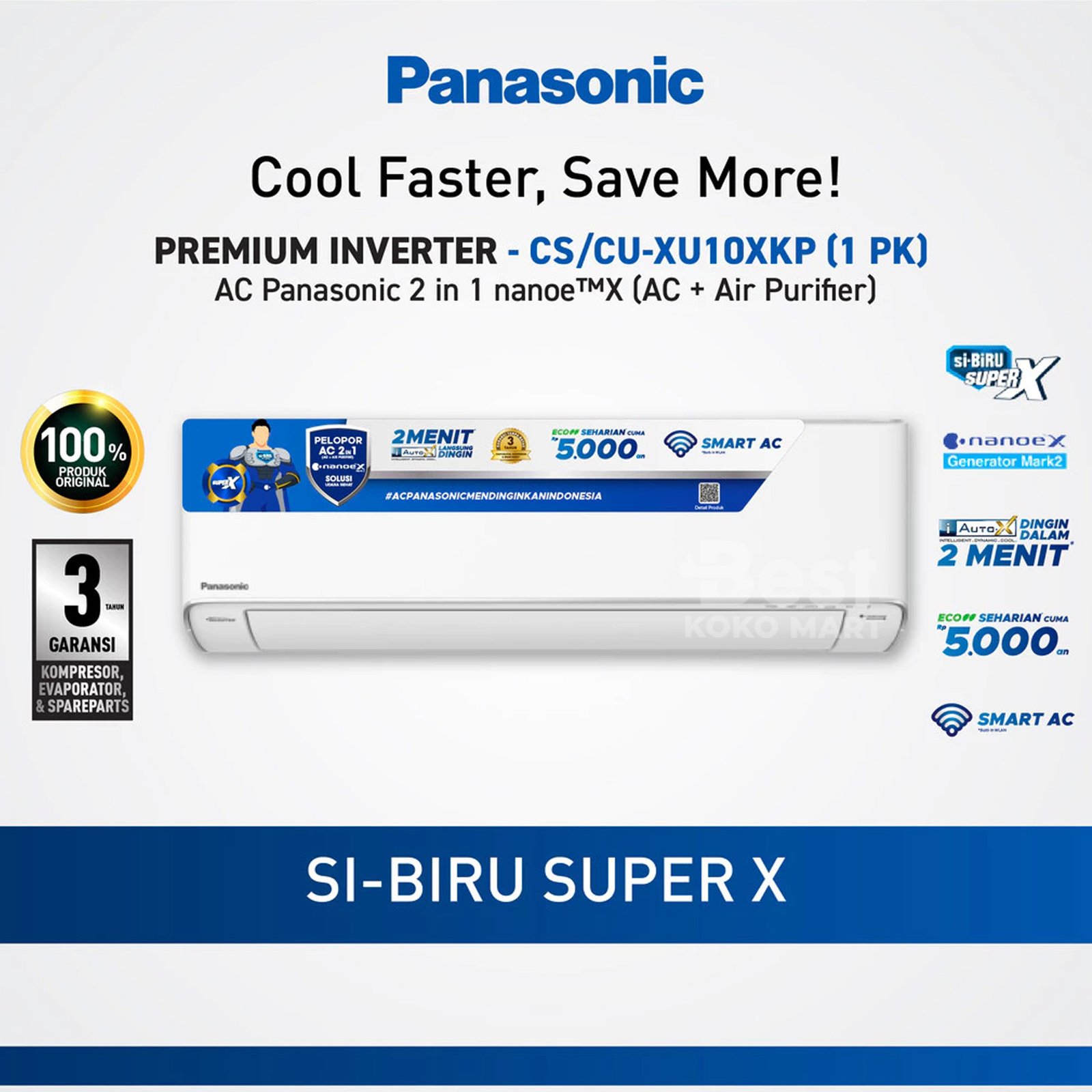 panasonic cs/cu xu10xkp ac inverter + nanoe x + wlan built in [1 pk] garansi resmi original