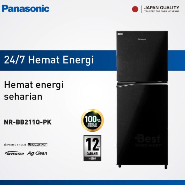 panasonic nr bb211q pk kulkas 2 pintu inverter + prime fresh black garansi resmi original