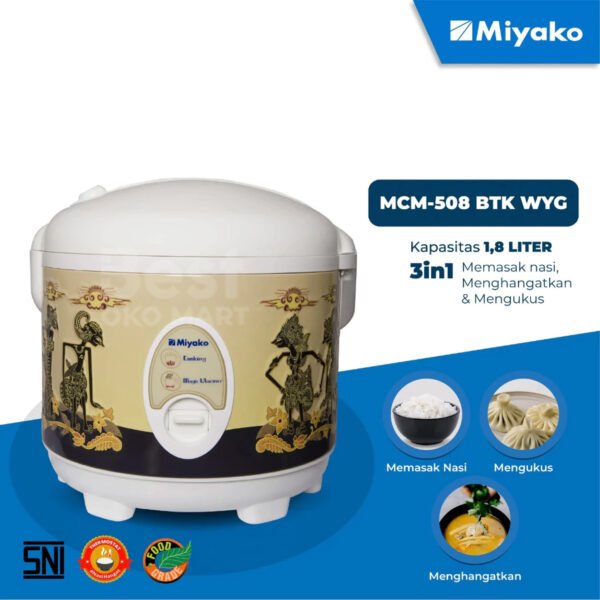 magic com miyako mcm508btkwyg rice cooker 1.8 liter motif batik 395 watt garansi resmi original