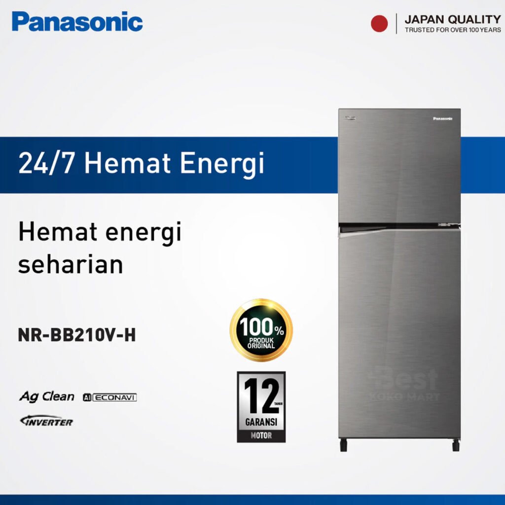 panasonic nr bb210v h kulkas 2 pintu inverter glory grey garansi resmi original