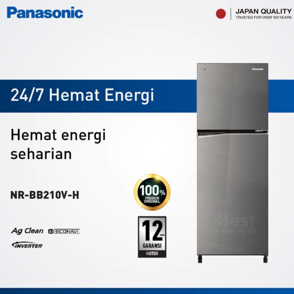 panasonic nr bb210v h kulkas 2 pintu inverter glory grey garansi resmi original