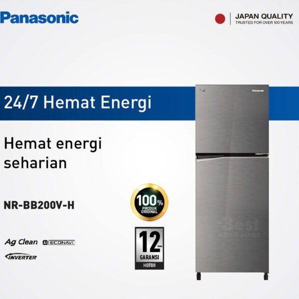 panasonic nr bb200v h kulkas 2 pintu inverter glory grey garansi resmi original