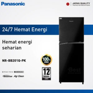 panasonic nr bb201q pk kulkas 2 pintu inverter + prime fresh black garansi resmi original