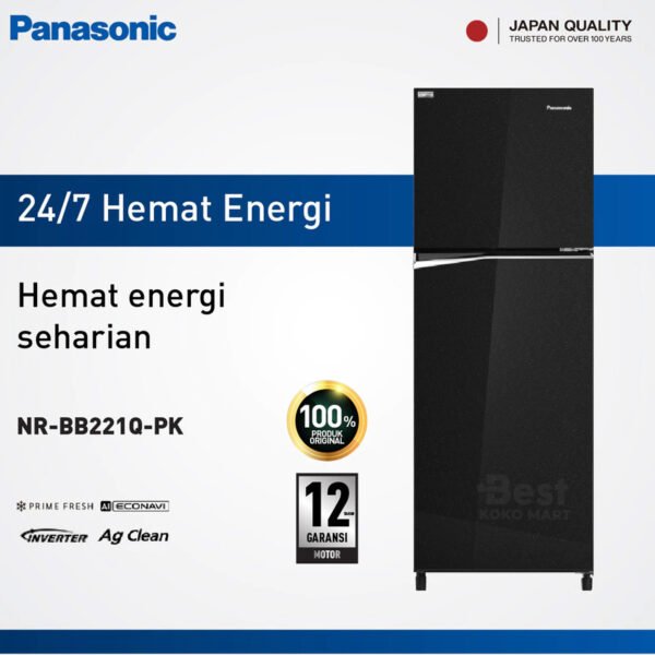 panasonic nr bb221q pk kulkas 2 pintu inverter + prime fresh black garansi resmi original