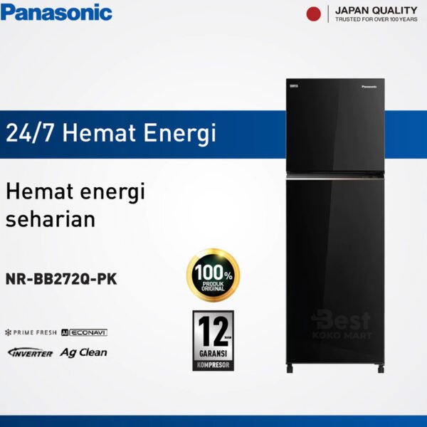 panasonic nr bb272q pk kulkas 2 pintu inverter + prime fresh black garansi resmi original