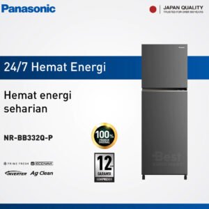 panasonic nr bb332q p kulkas 2 pintu inverter + prime fresh grey garansi resmi original