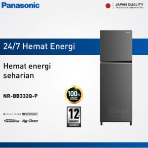 panasonic nr bb270v h kulkas 2 pintu top freezer + inverter grey garansi resmi original