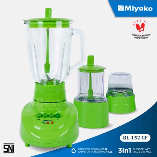 blender miyako bl152gf (kaca) hijau [1.5l] garansi resmi original