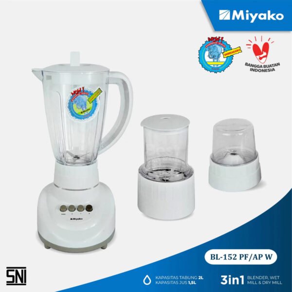 blender miyako bl152pf/apw plastik 1.5l 3in1 300w white garansi resmi original