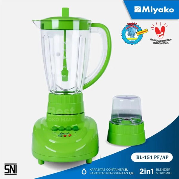 blender miyako bl151pf/ap (plastik) hijau [1,5l] garansi resmi original