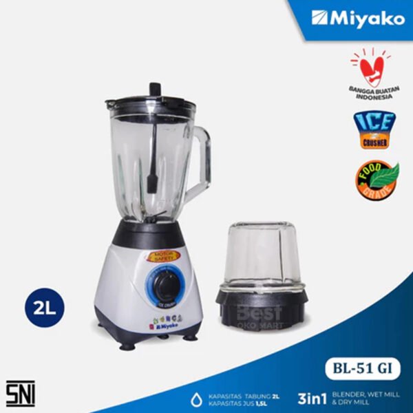 blender miyako bl51gi (kaca) hitam [1.5l]/300w garansi resmi original