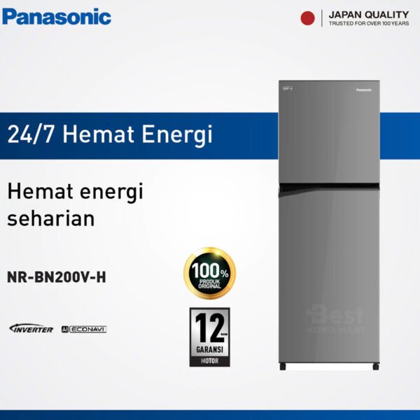 panasonic nr bn200v h kulkas 2 pintu eco inverter grey garansi resmi original