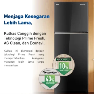 panasonic nr bb332q pk kulkas 2 pintu inverter + prime fresh black garansi resmi original