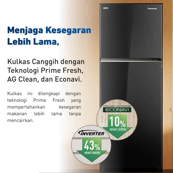 panasonic nr bb332q pk kulkas 2 pintu inverter + prime fresh black garansi resmi original