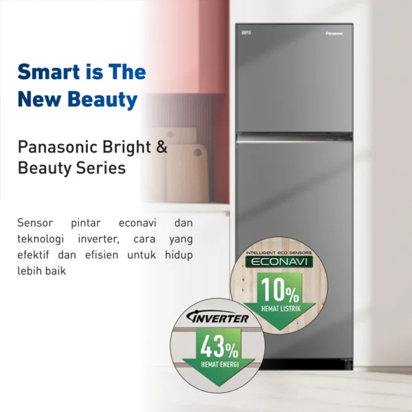 panasonic nr bb252q p kulkas 2 pintu inverter + prime fresh grey garansi resmi original