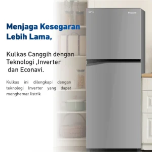 panasonic nr bn200v h kulkas 2 pintu eco inverter grey garansi resmi original