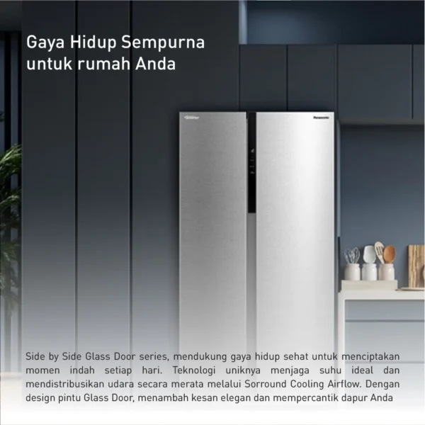 panasonic nr sc631bwsd kulkas side by side infinite inverter silver garansi resmi original