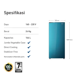 panasonic nr af191s a kulkas 1 pintu [164 l] blue garansi resmi original