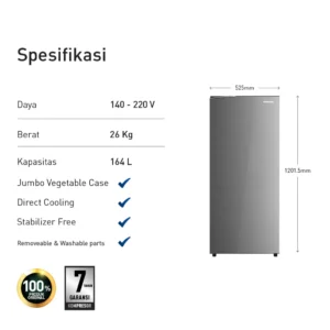 panasonic nr af191s h kulkas 1 pintu [164 l] grey garansi resmi original