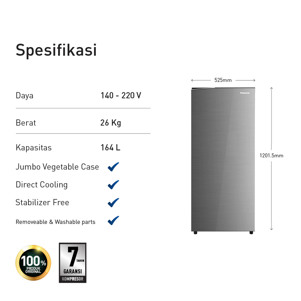 panasonic nr af191s h kulkas 1 pintu [164 l] grey garansi resmi original