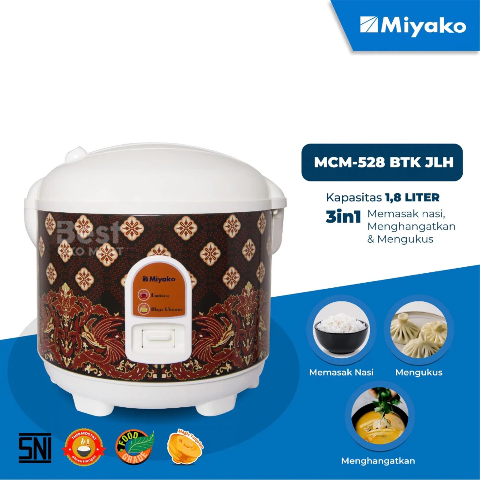 rice cooker miyako mcm528btk magic com magic warmer plus 1.8l 3in1 395w batik garansi resmi original rice cooker miyako mcm528btk magic com magic warmer plus 1.8l 3in1 395w batik garansi resmi original
