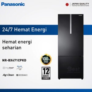 panasonic nr bx471cpkd kulkas 2 pintu inverter + prime fresh black garansi original resmi