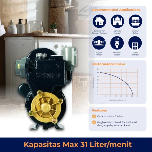 shimizu pompa air otomatis sumur dangkal ps 135 e garansi resmi original