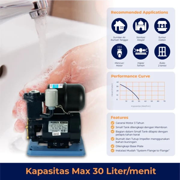 shimizu pompa air otomatis sumur dangkal with small pressure tank ps 130 bit garansi resmi original