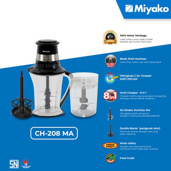 chopper miyako ch208ma food processor penggiling daging 2 liter 300 watt garansi resmi original