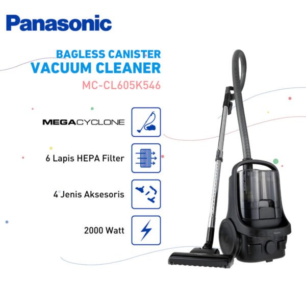 panasonic mc cl605k546 mega cyclone vacuum cleaner jet black garansi resmi original