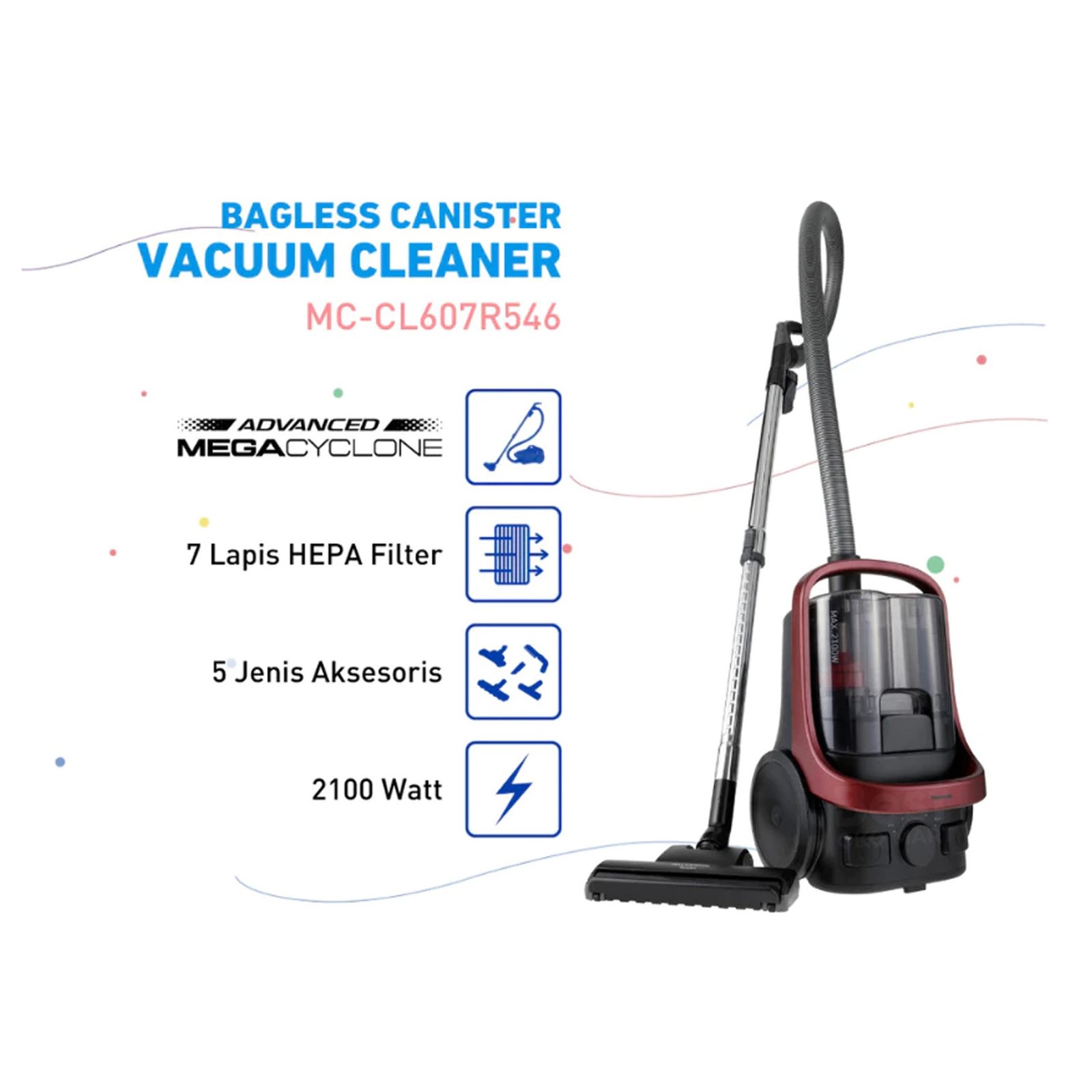 panasonic mc cl607r546 advanced mega cyclone vacuum cleaner ruby red garansi original resmi
