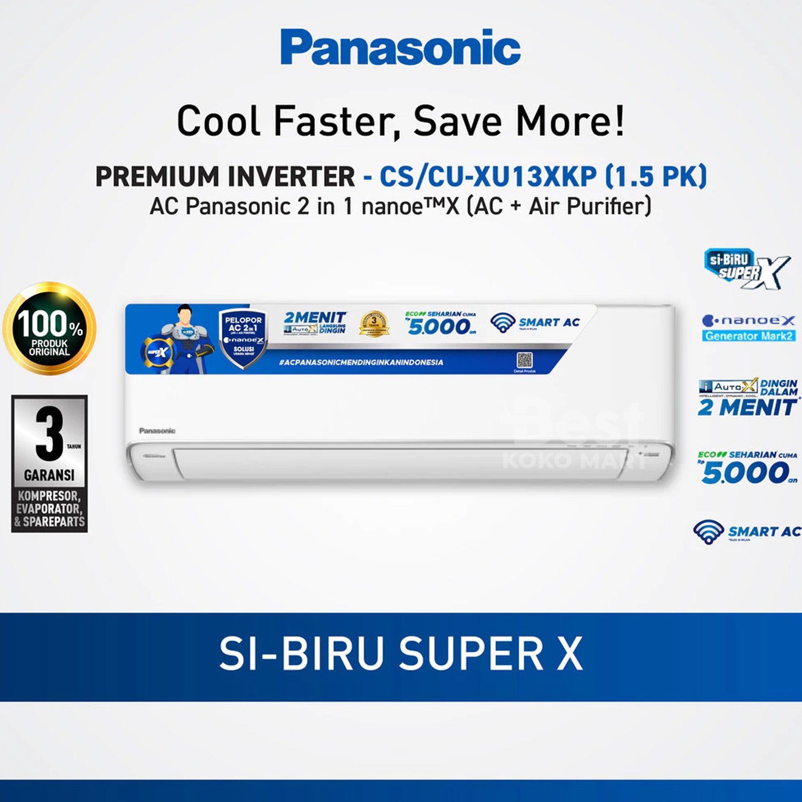 panasonic cs/cu xu13xkp ac inverter + nanoe x + wlan built in [1.5 pk] garansi resmi original