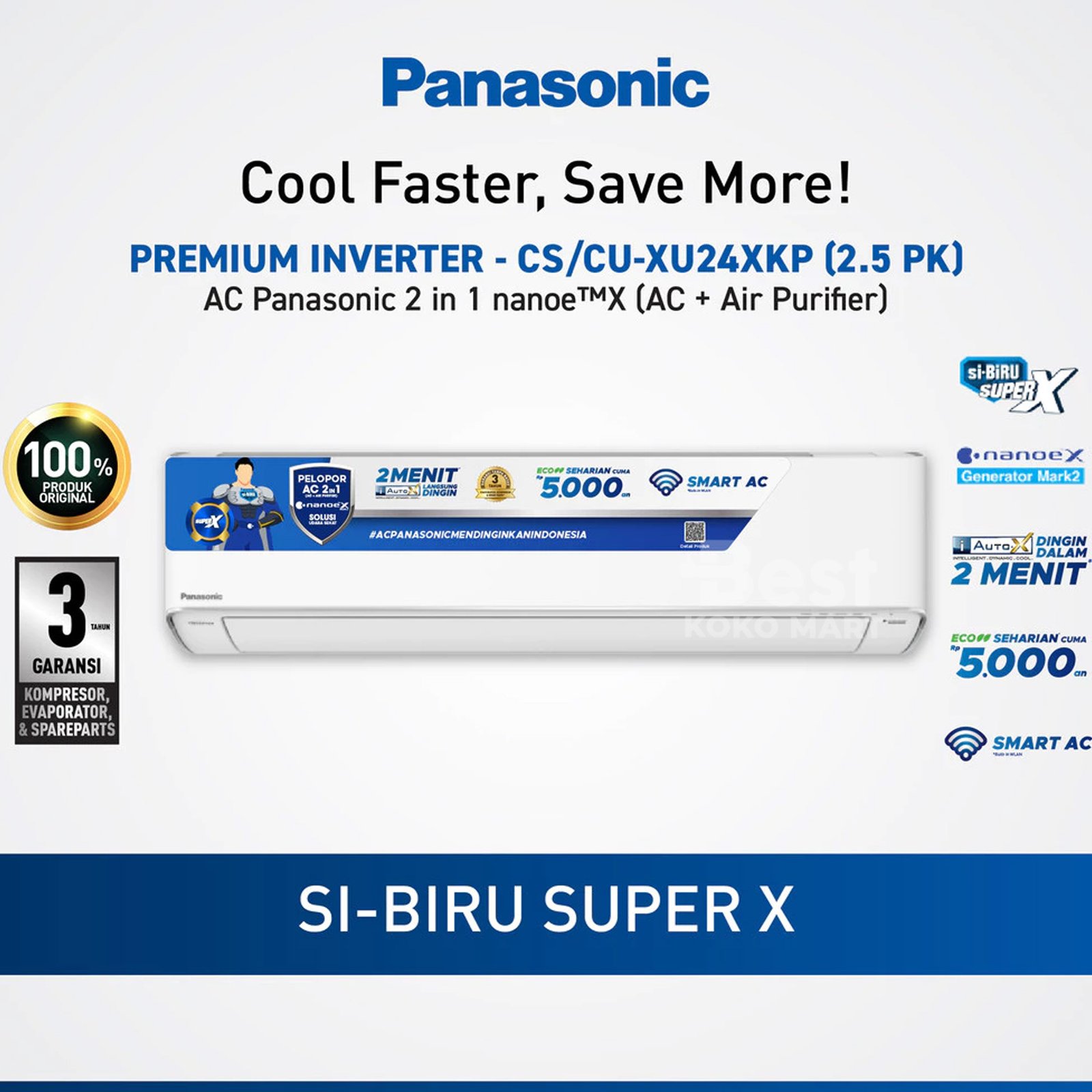 panasonic cs/cu xu24xkp ac inverter + nanoe x + wlan built in [2.5pk] garansi resmi original