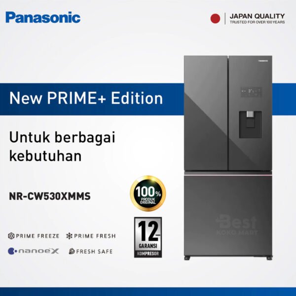 panasonic nr cw530xmms multidoor prime freeze + nanoe x dark mirror garansi resmi original