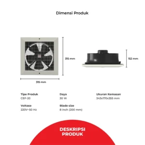maspion ceiling exhaust fan kipas angin hexos plafon 8 inch cef 20 original garansi resmi
