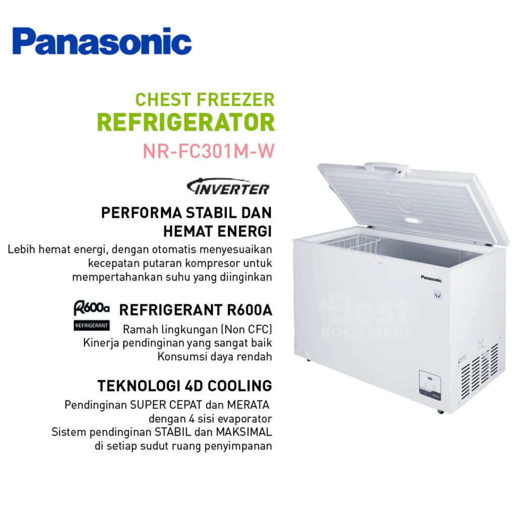panasonic nr fc301m w chest freezer 300 liter garansi resmi original