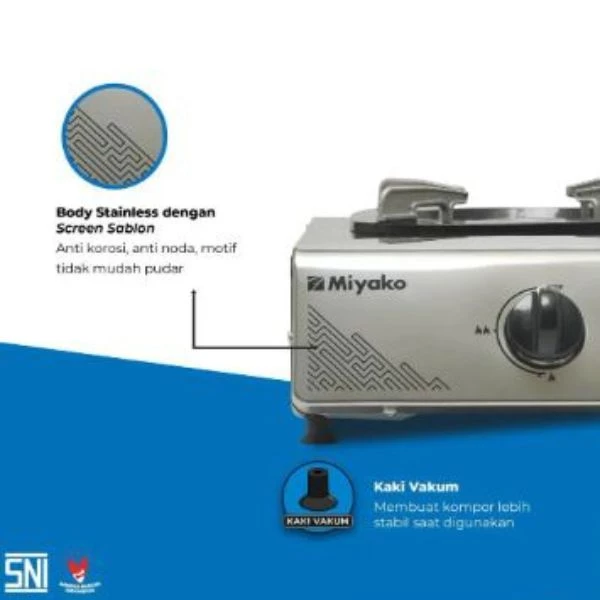 kompor gas miyako kg201se body stainless 1 tungku garansi resmi original