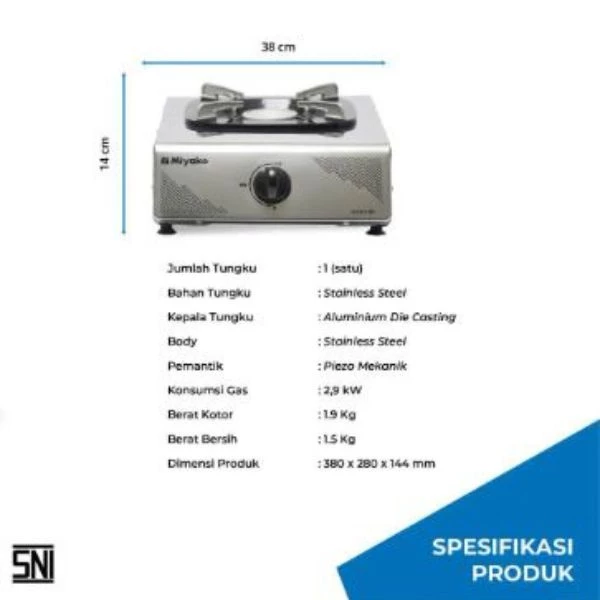 kompor gas miyako kg201se body stainless 1 tungku garansi resmi original
